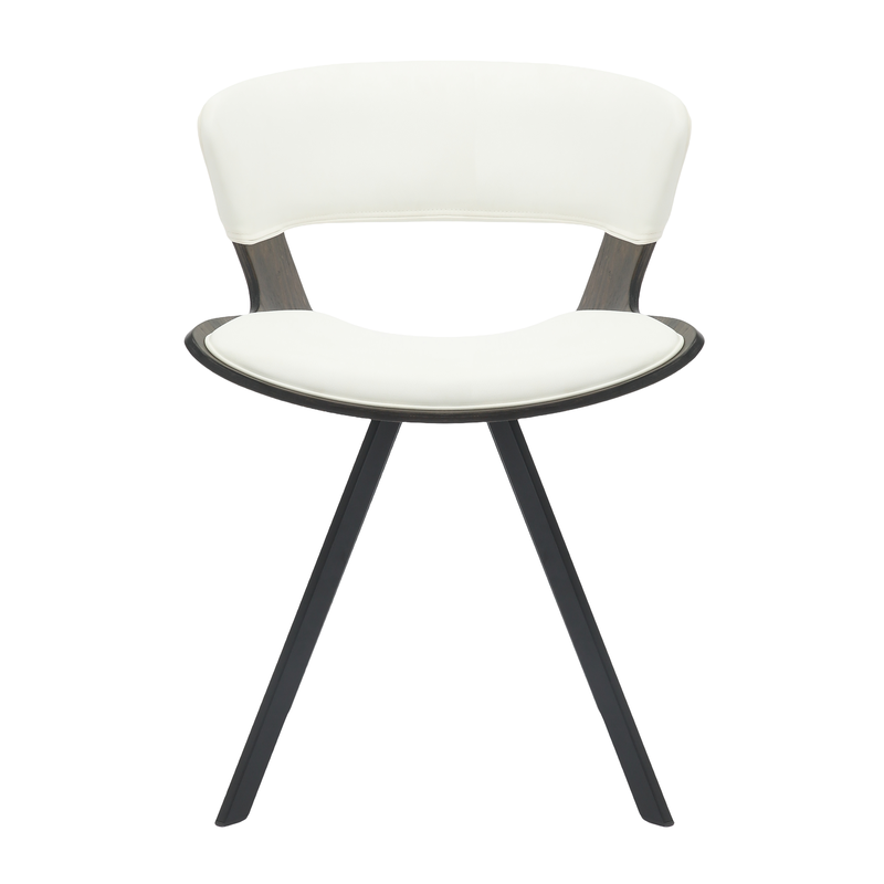 LeisureMod Wooden Dining Chair Modern style Nymia Collection Walnut Glazed Color in White Front View.