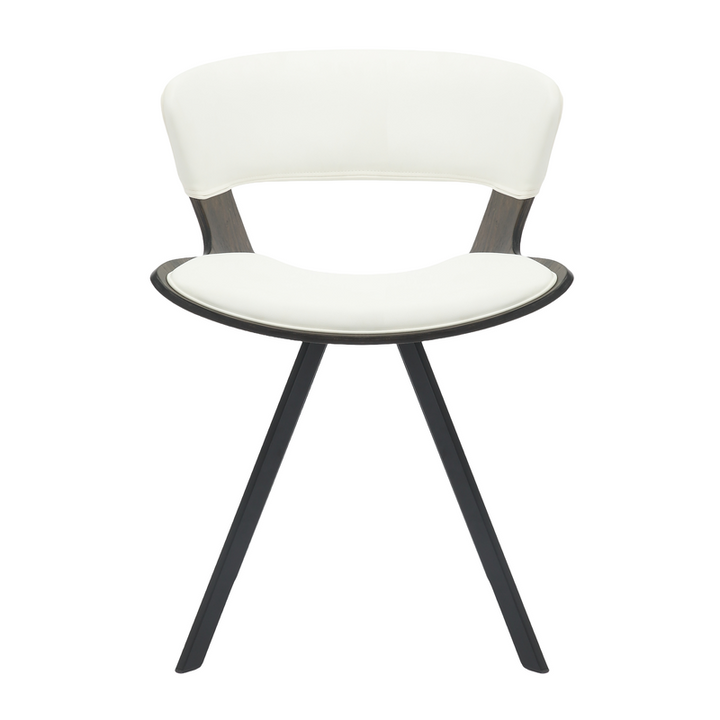 LeisureMod Wooden Dining Chair Modern style Nymia Collection Walnut Glazed Color in White Front View.