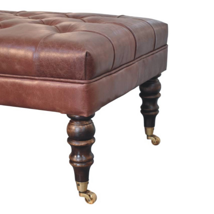 Buffalo Brown Leather Ottoman with Castor Legs View