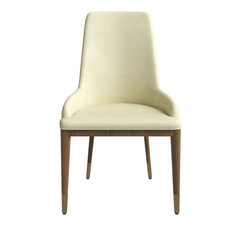 Leisuremod Viva Collection Modern Wooden Dining Chair in Cream Front View.