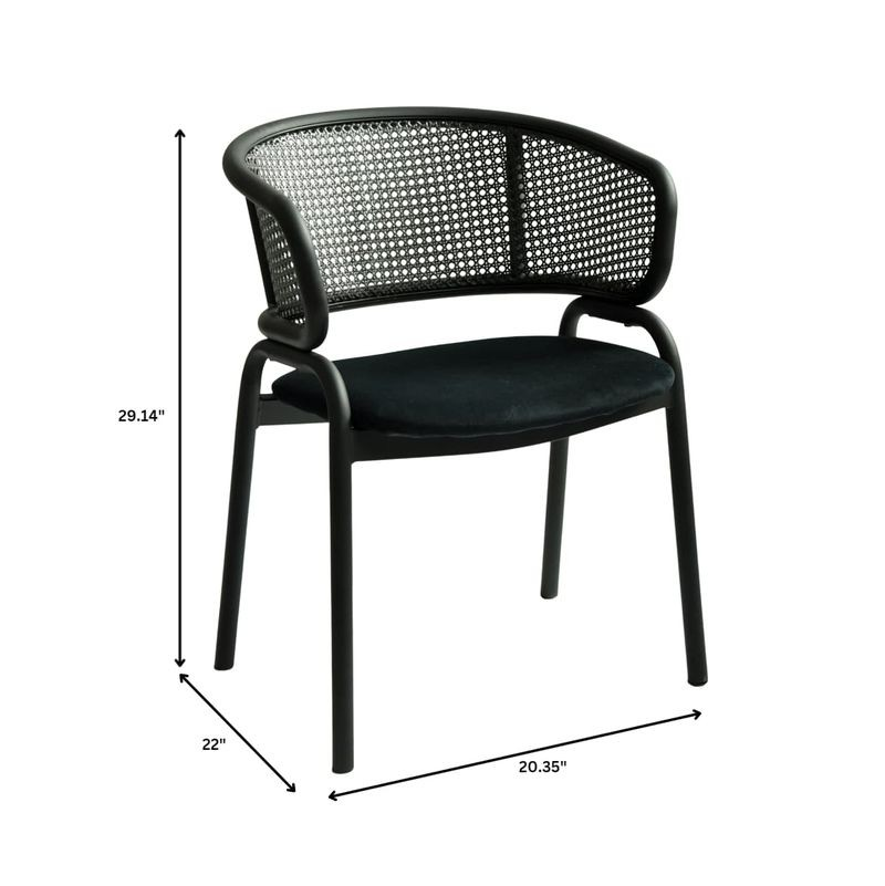 Black chair with dimensions indicated on a white background.