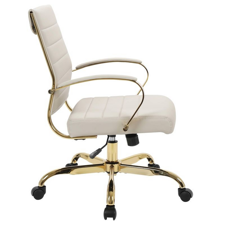 LeisureMod Benmar Home Leather Office Chair with Gold Frame Tan Side View.