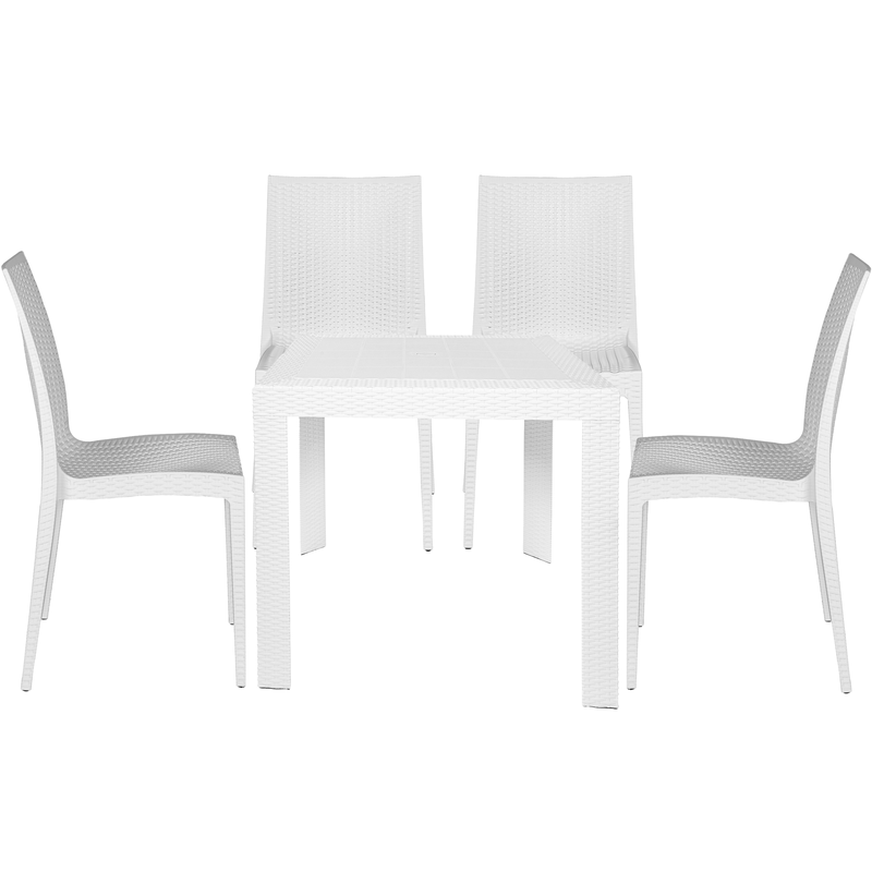 LeisureMod Mace Mid-Century 5-Piece Outdoor Dining Set White without Background.