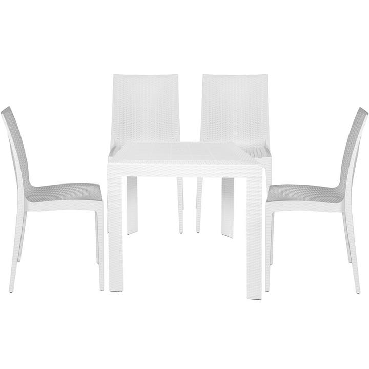 LeisureMod Mace Mid-Century 5-Piece Outdoor Dining Set White without Background.