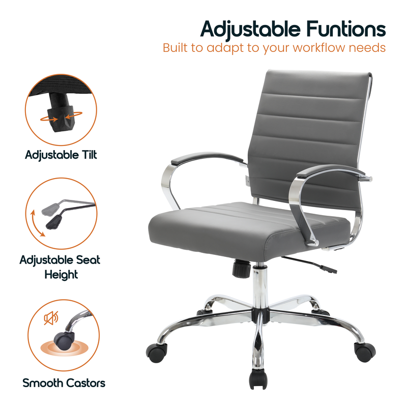 Gray office chair with adjustable features on a white background.