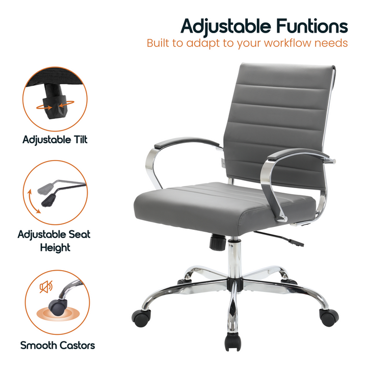 Gray office chair with adjustable features on a white background.