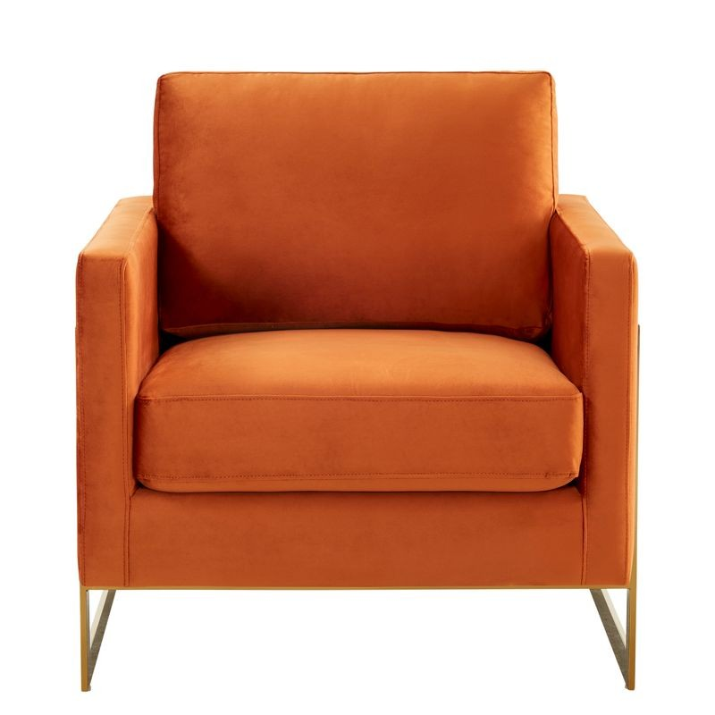 Lincoln Velvet Accent Armchair with Gold Frame Orange Marmalade Front