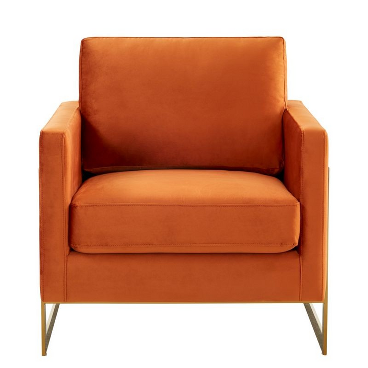Lincoln Velvet Accent Armchair with Gold Frame Orange Marmalade Front