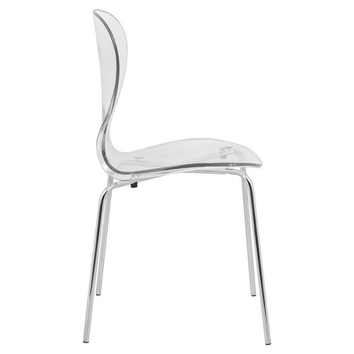 Clear plastic chair on a white background.