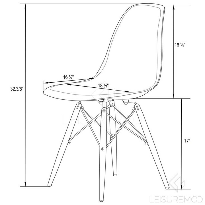 LeisureMod Dover Molded Side Chair with Acrylic Base Transparent Blue Dimensions.