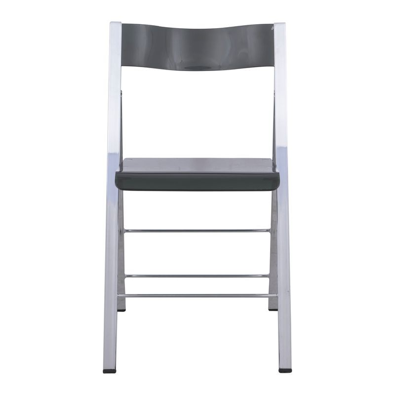 LeisureMod Menno Modern Acrylic Folding Chair Transparent Black Front View.