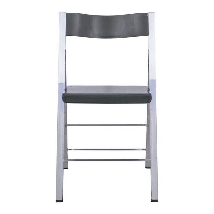 LeisureMod Menno Modern Acrylic Folding Chair Transparent Black Front View.