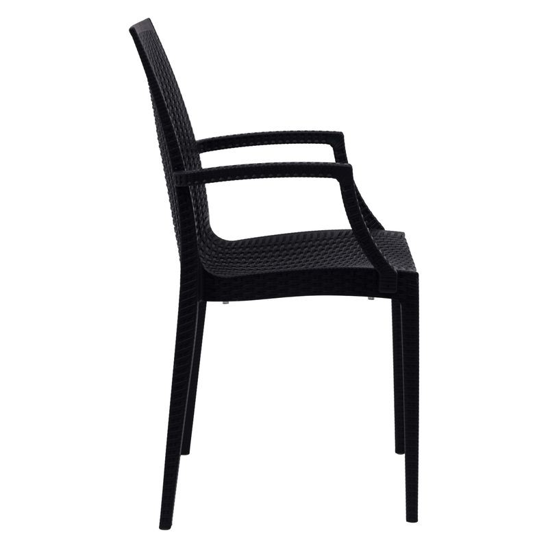 LeisureMod Weave Mace Indoor/Outdoor Chair (With Arms) Black Side View.