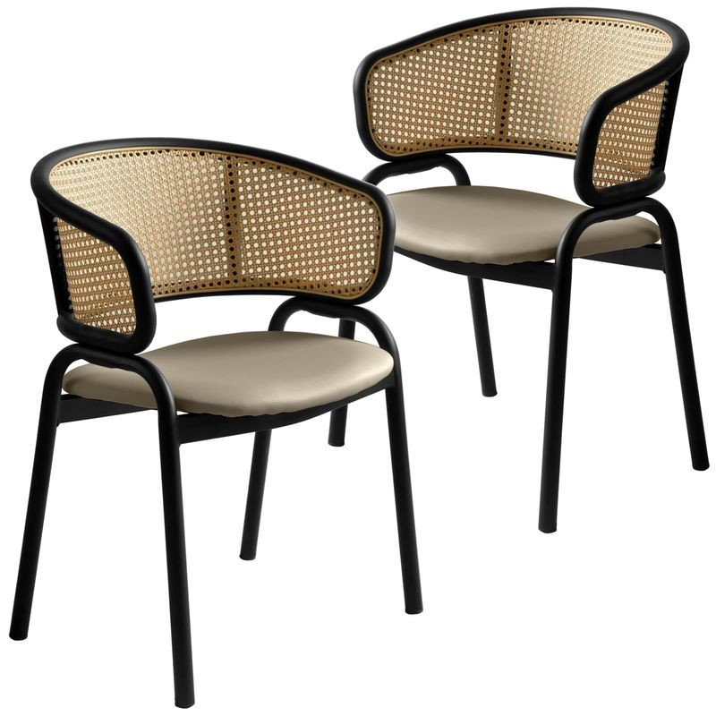 Ervilla Dining Chair Taupe Leather Set of 2