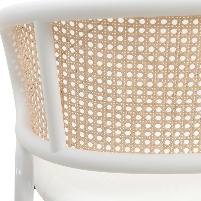 Leisuremod Ervilla Modern Dining Chair with White Powder Coated Steel Legs and Wicker Back White Material.