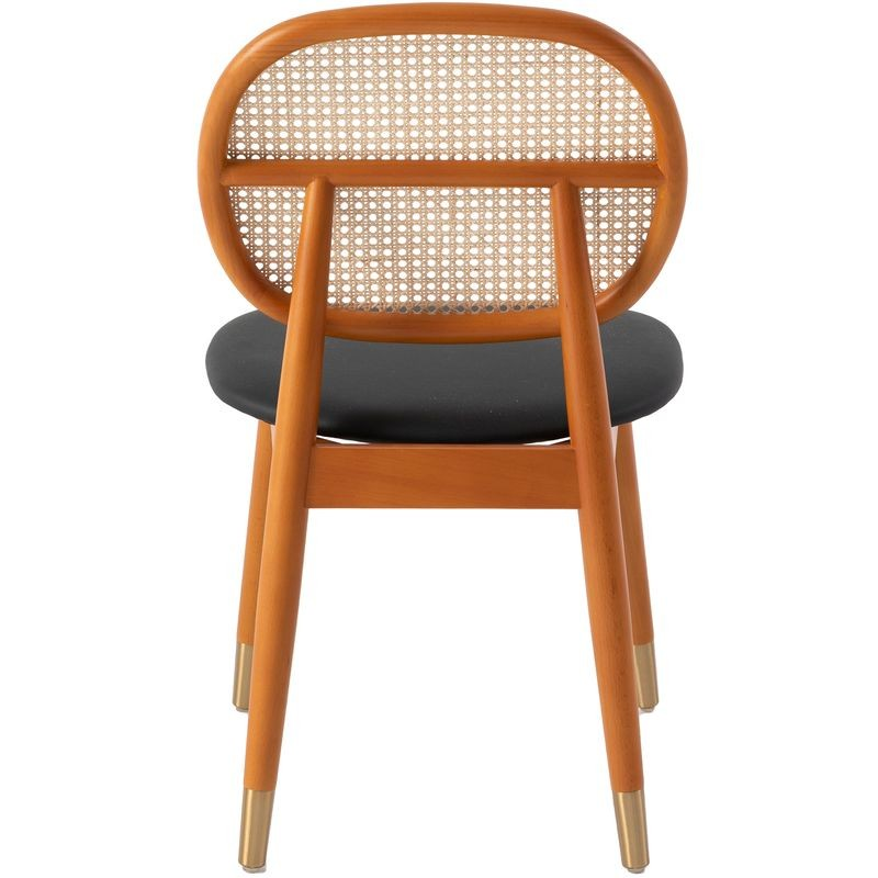 LeisureMod Holbeck Wicker Dining Chair with Upholstered Leather Seat and Beech Wood Legs Black Back View.