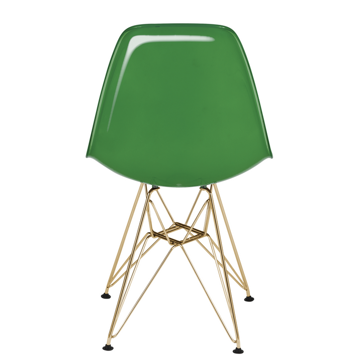 LeisureMod Cresco Molded 2-Tone Eiffel Side Chair with Gold Base in White Green Back View.