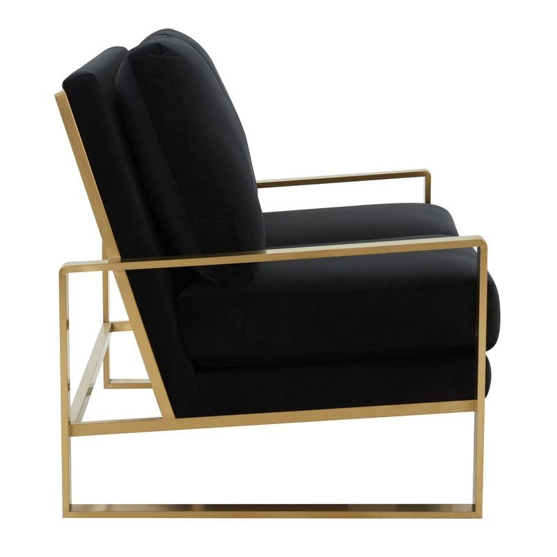Leisuremod Jefferson Contemporary Modern Velvet Loveseat with Gold Frame Black Side View.