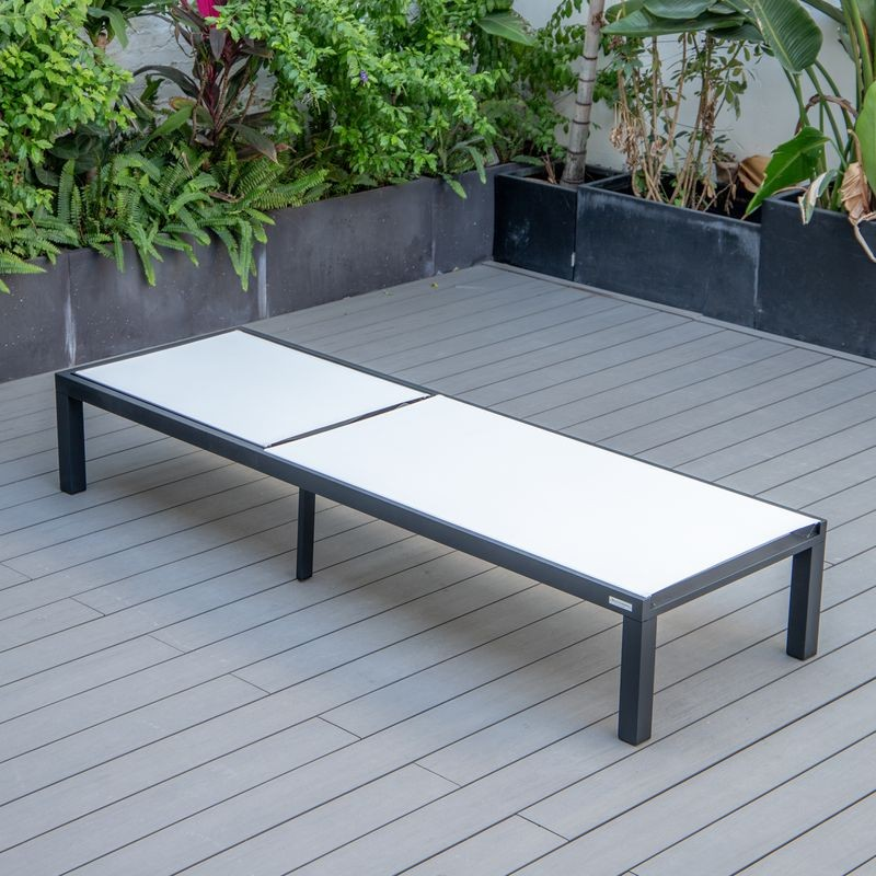 LeisureMod Marlin Patio Chaise Lounge Chair with Black Aluminum Frame White Flat.