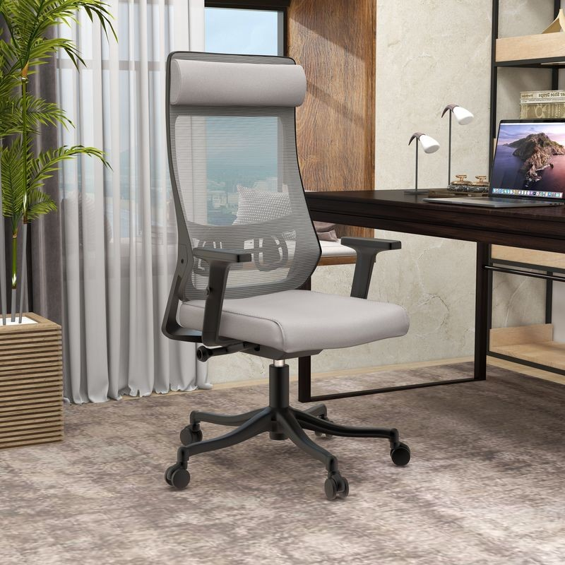 LeisureMod Office Dale Series Office Task Chair in Light Grey at Desk.