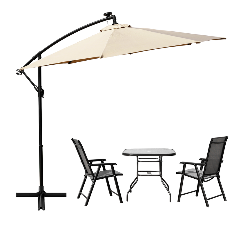 LeisureMod Willry Modern Outdoor 10 Ft Offset Cantilever Hanging Patio Umbrella with Solar Powered LED Beige Image.