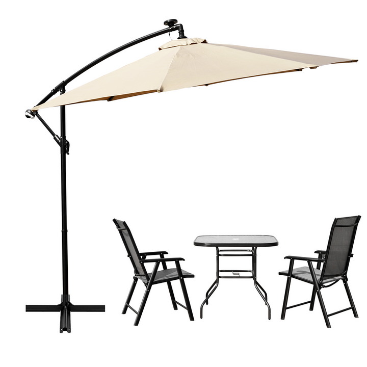 LeisureMod Willry Modern Outdoor 10 Ft Offset Cantilever Hanging Patio Umbrella with Solar Powered LED Beige Image.