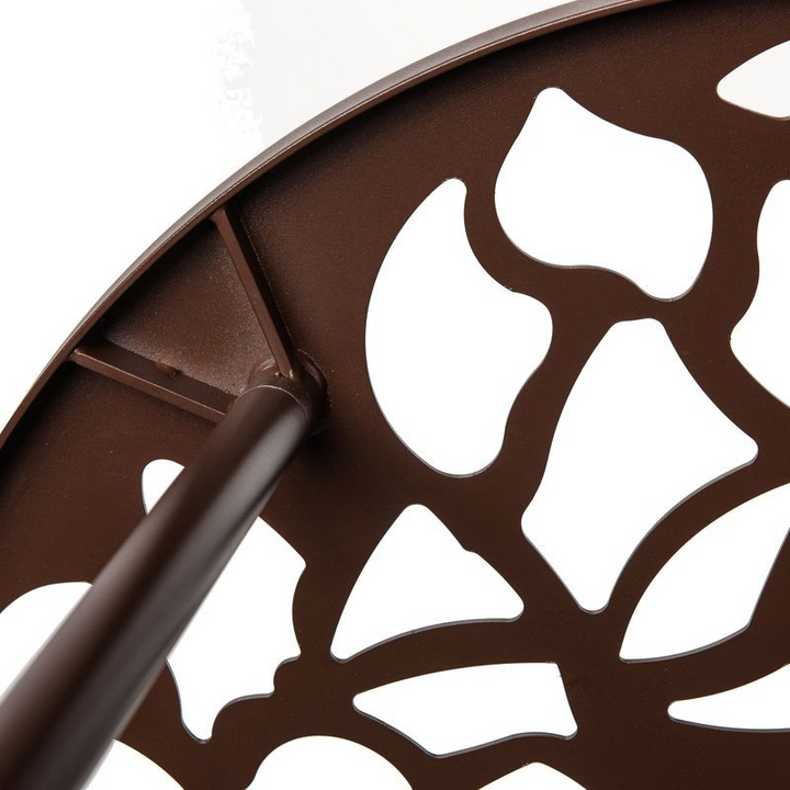 LeisureMod Devon Tree Design Glass Top Aluminum Base Indoor Outdoor Bistro Dining Table Brown Underside.
