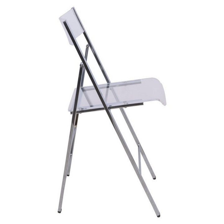LeisureMod Menno Modern Acrylic Folding Chair Side View.