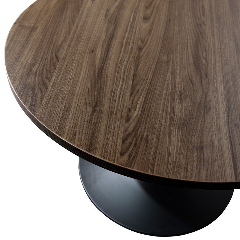 LeisureMod Verve Coffee Table Black base with 27" Round Dark Brown Wood MDF Top Zoomed.