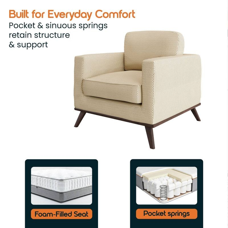 LeisureMod Chester Modern Faux Leather Accent Armchair in Beige Mesh Comfort.