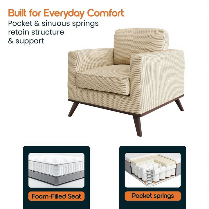 LeisureMod Chester Modern Faux Leather Accent Armchair in Beige Mesh Comfort.