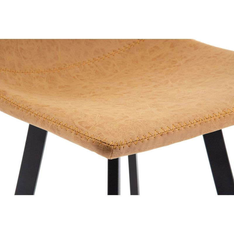 LeisureMod Elland Modern Upholstered Leather Bar Stool with Iron Legs and Footrest Closeup.