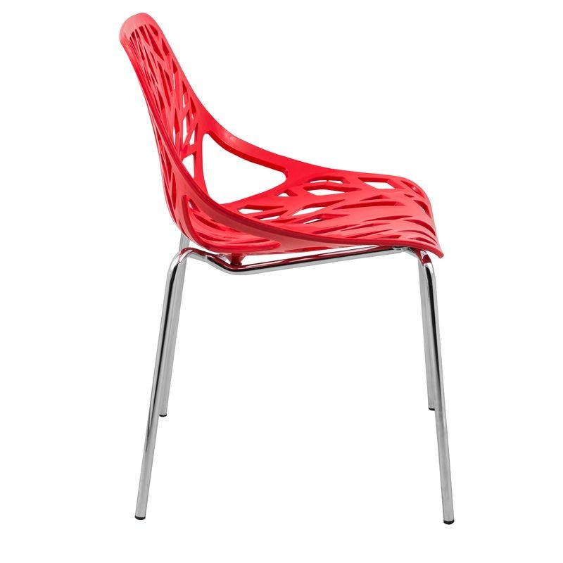 LeisureMod Modern Asbury Dining Chair w/ Chromed Legs Red Side View.