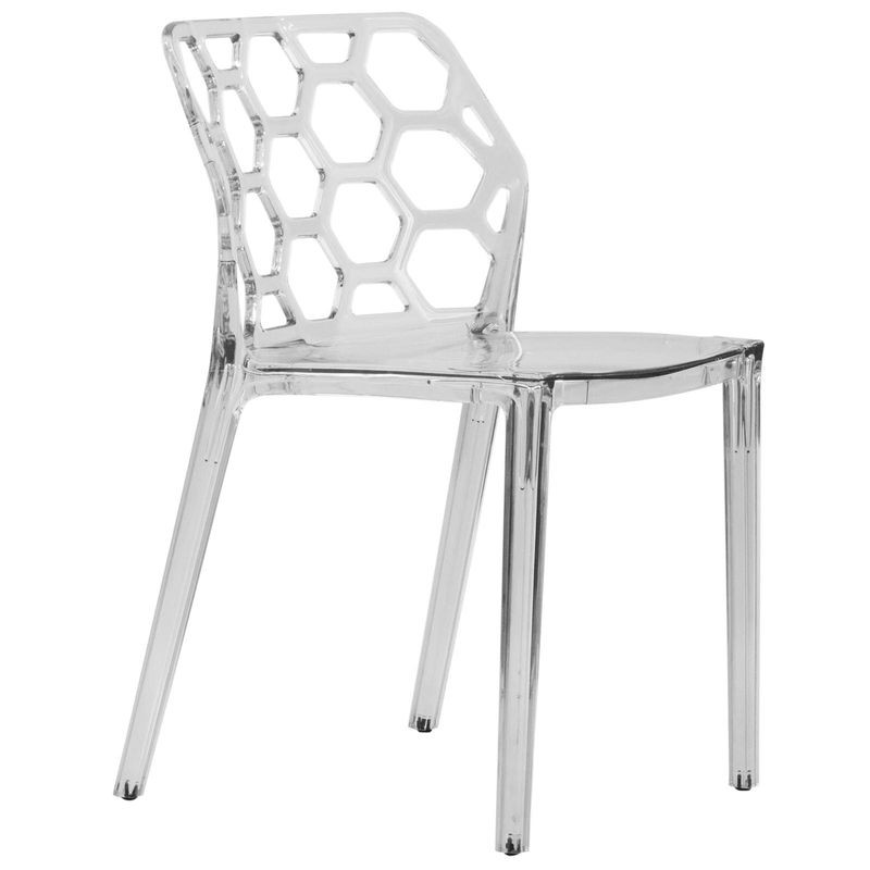 LeisureMod Modern Dynamic Dining Chair, Set of 2 Clear Angled View.