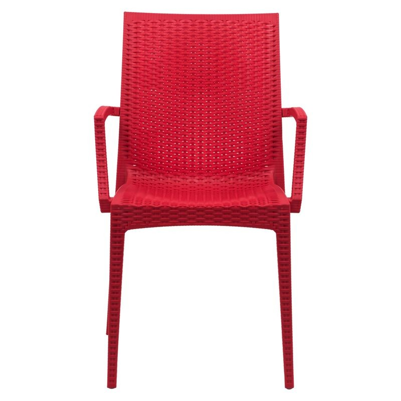 LeisureMod Weave Mace Indoor/Outdoor Chair (With Arms) Red Front View.