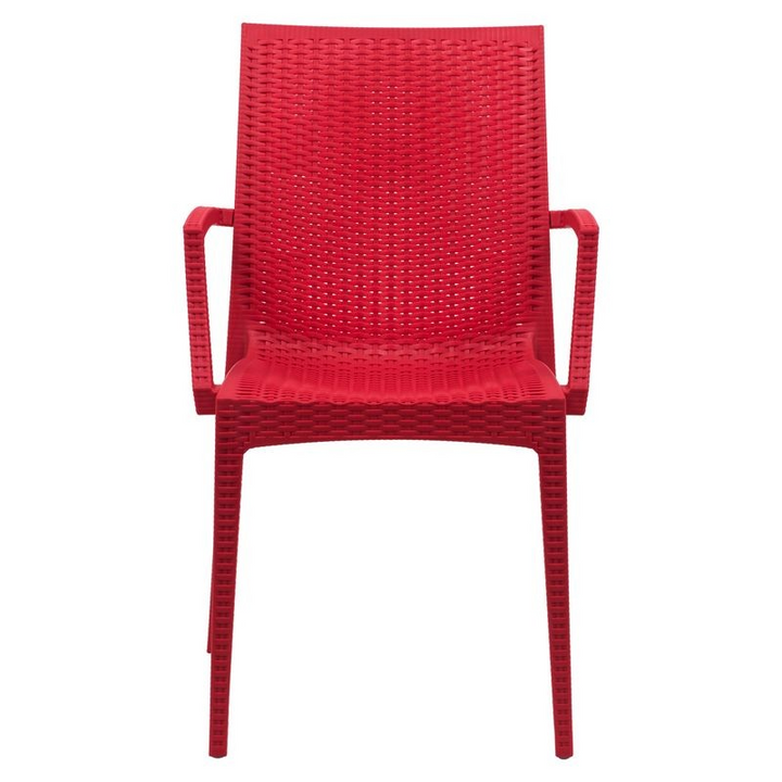LeisureMod Weave Mace Indoor/Outdoor Chair (With Arms) Red Front View.
