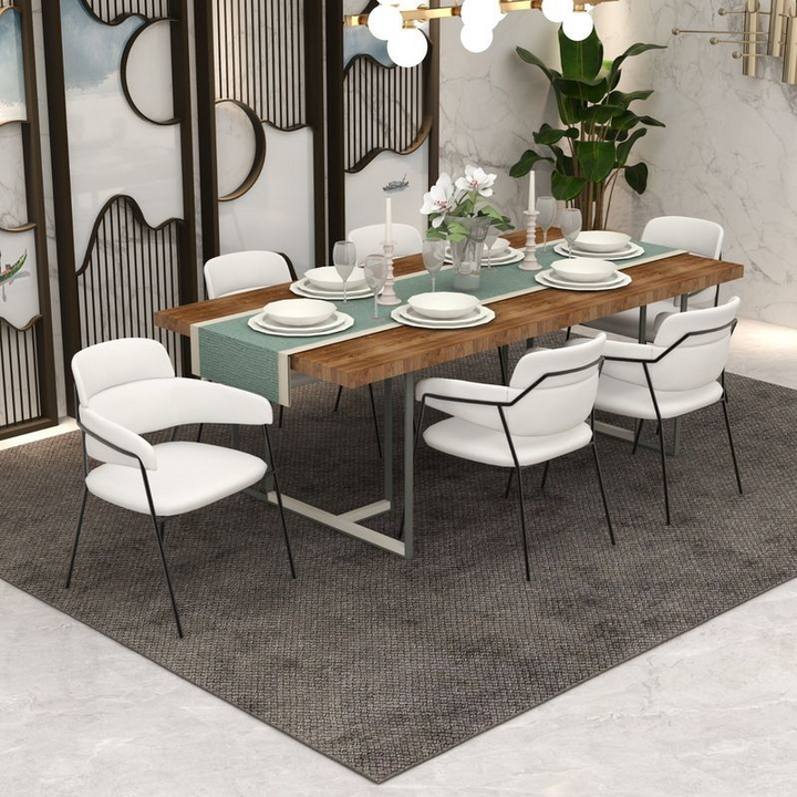 LeisureMod Axis Collection Modern Dining Chair in White at Table.
