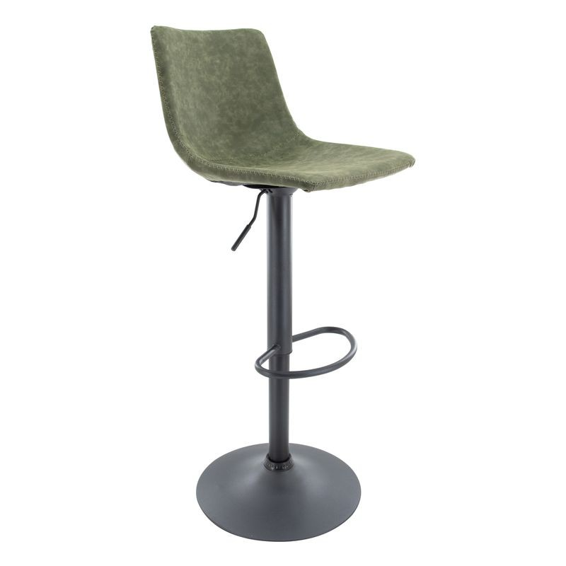 LeisureMod Tilbury Modern Adjustable Bar Stool with Footrest and 360-Degree Swivel in Olive Green