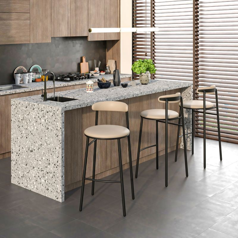 LeisureMod Lume Collection Modern Bar Stool in Dark Taupe at Bar