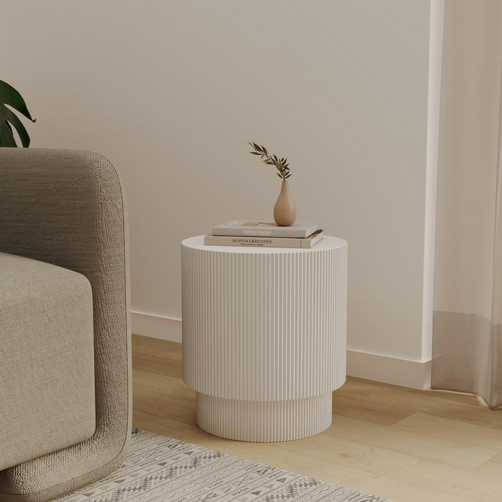 LeisureMod Eden Collection Fiberglass Outdoor Side Table in White Picture.