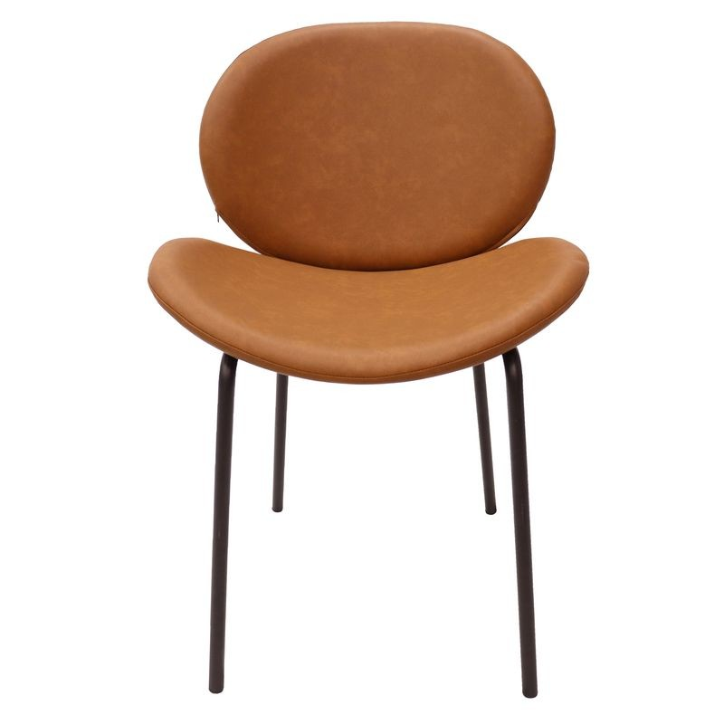 LeisureMod Servos Modern Dining Side Chair with Upholstered Faux Leather Seat and Powder Coated Iron Frame for Kitchen and Dining Room Dark Brown Front View.