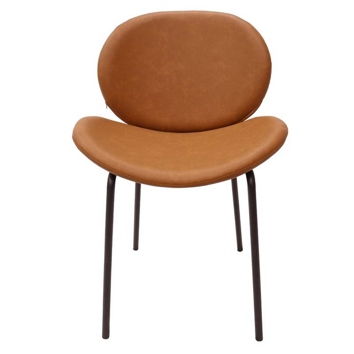 LeisureMod Servos Modern Dining Side Chair with Upholstered Faux Leather Seat and Powder Coated Iron Frame for Kitchen and Dining Room Dark Brown Front View.