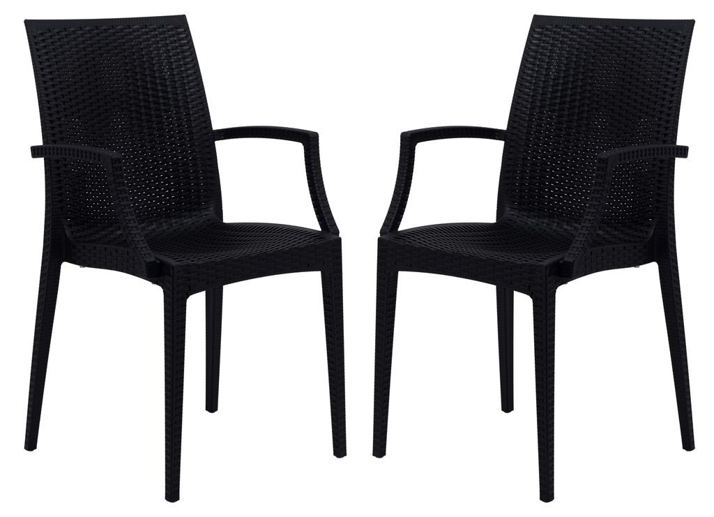LeisureMod Weave Mace Indoor/Outdoor Chair (With Arms), Set of 2 Black