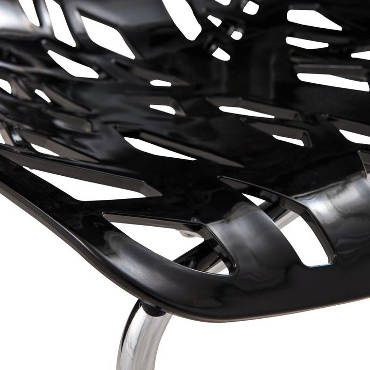 LeisureMod Modern Asbury Dining Chair w/ Chromed Legs Black Zoomed In.