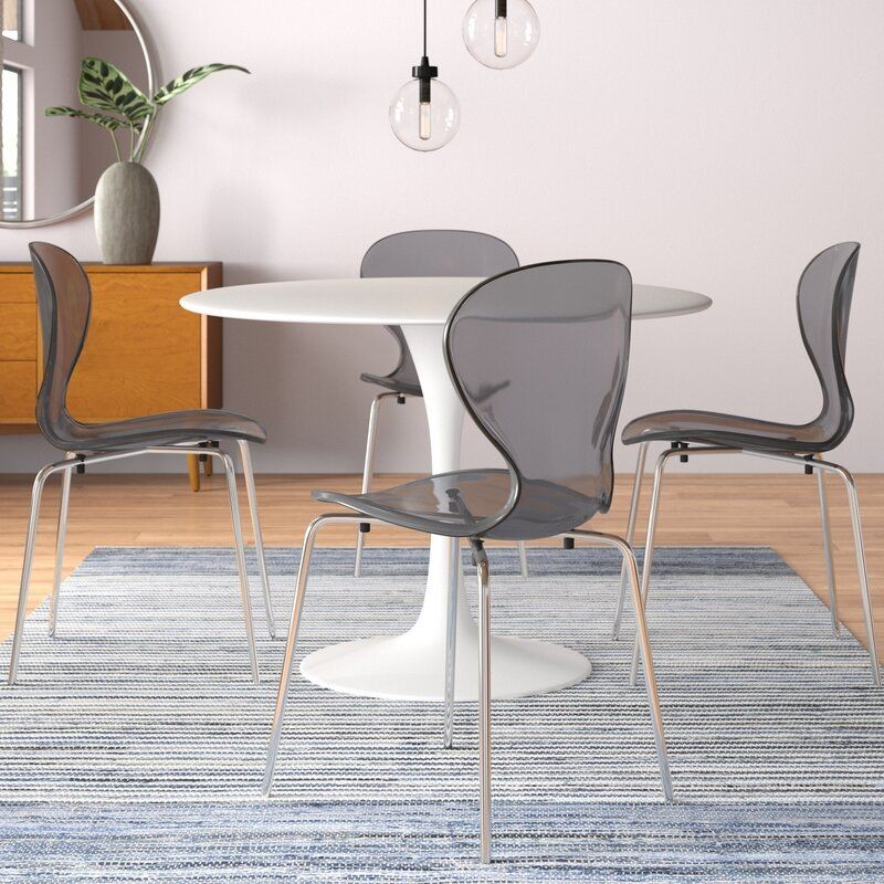 LeisureMod Modern Oyster Transparent Side Chair Black with Background.