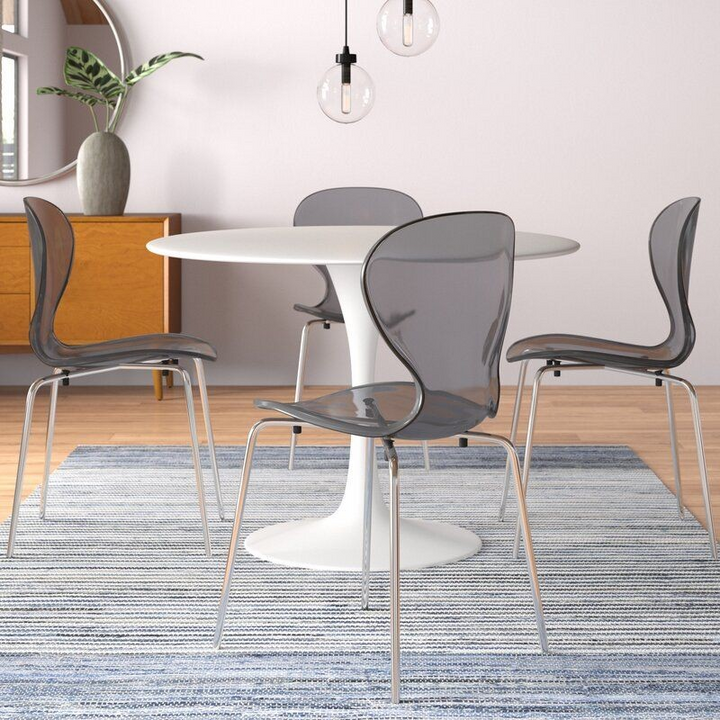 LeisureMod Modern Oyster Transparent Side Chair Black with Background.
