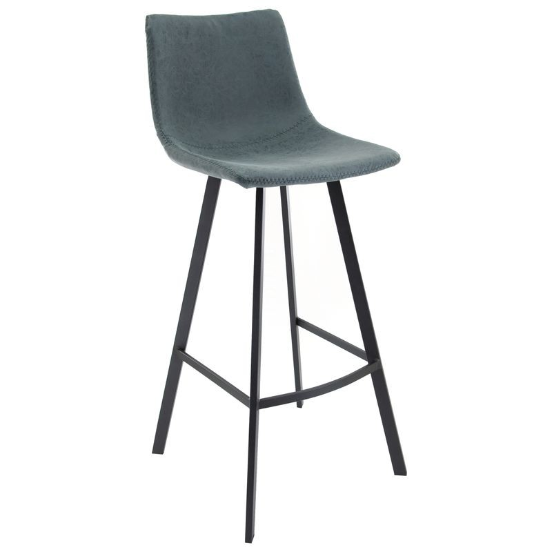 LeisureMod Elland Modern Upholstered Leather Bar Stool with Iron Legs and Footrest