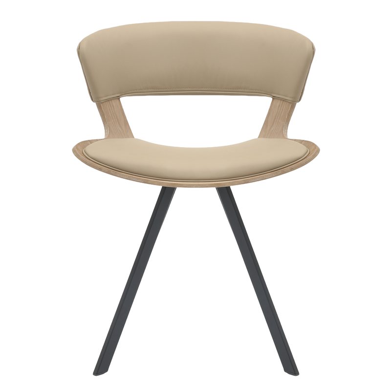 LeisureMod Wooden Dining Chair Modern style Nymia Collection Washed Walnut in Taupe Front View.