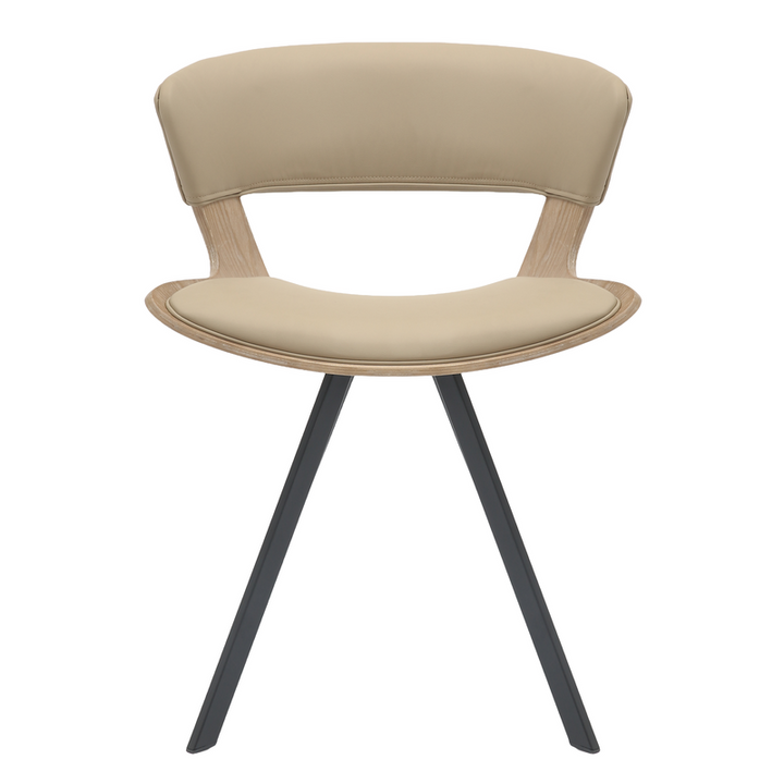 LeisureMod Wooden Dining Chair Modern style Nymia Collection Washed Walnut in Taupe Front View.