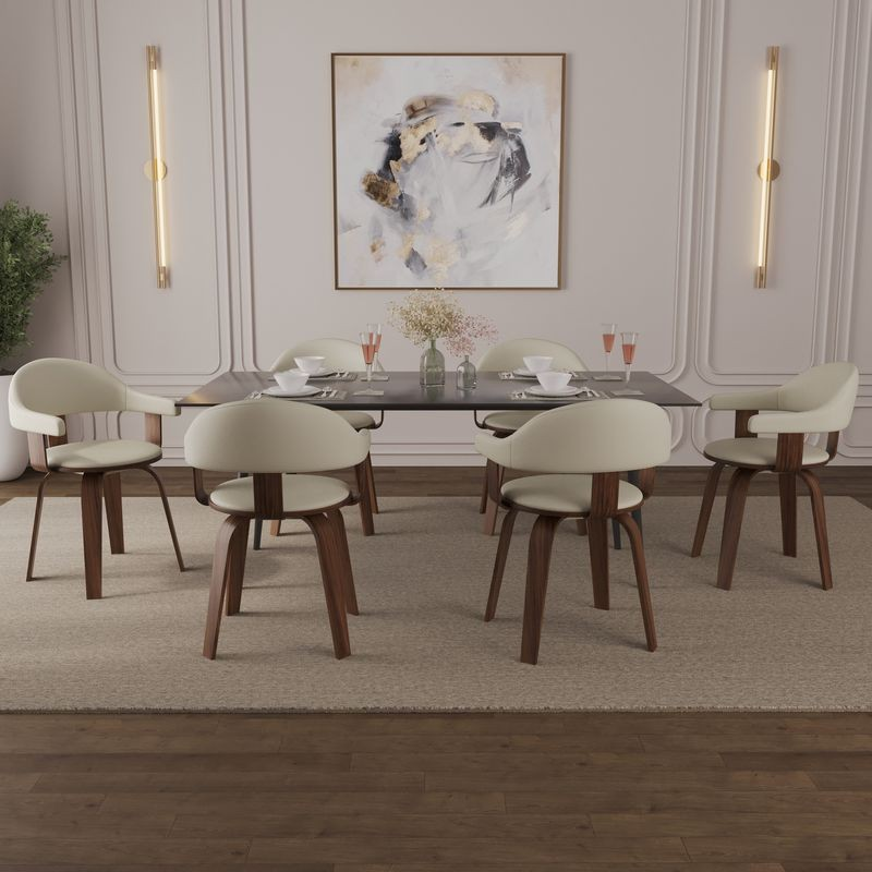 Modern Wooden Dining Chair with Walnut Color Frame in White from the Brivo Collection at Table.